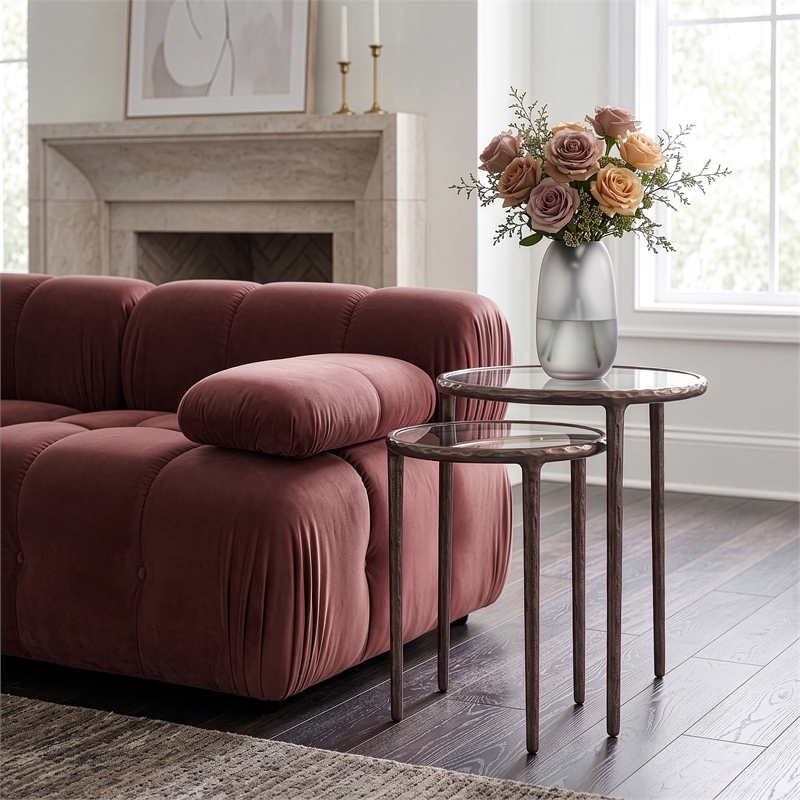 Meridian Furniture Evren Glass Top 2pc Nesting End / Side Table