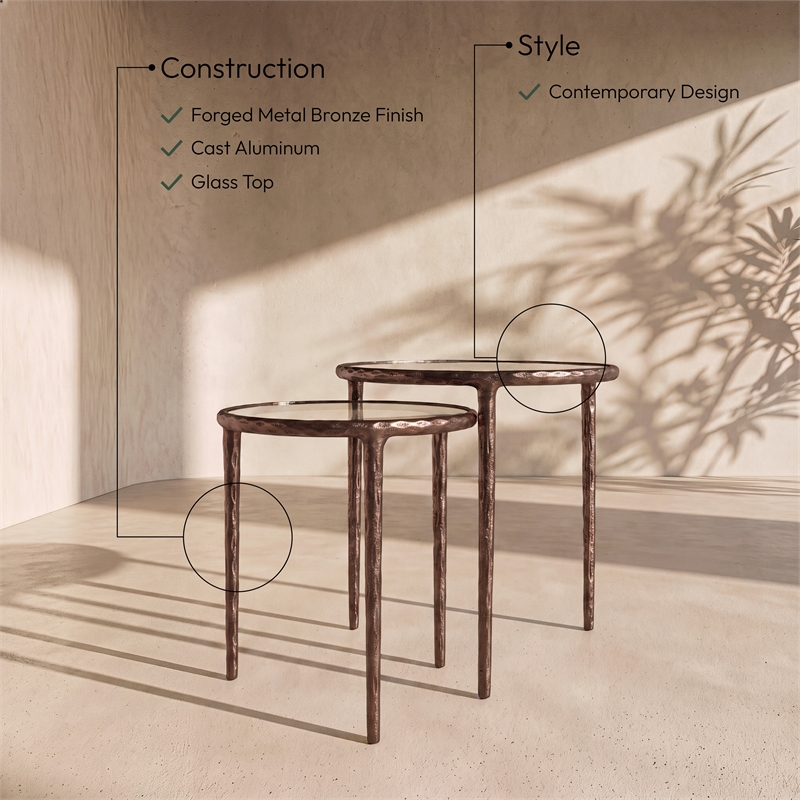 Meridian Furniture Evren Glass Top 2pc Nesting End / Side Table