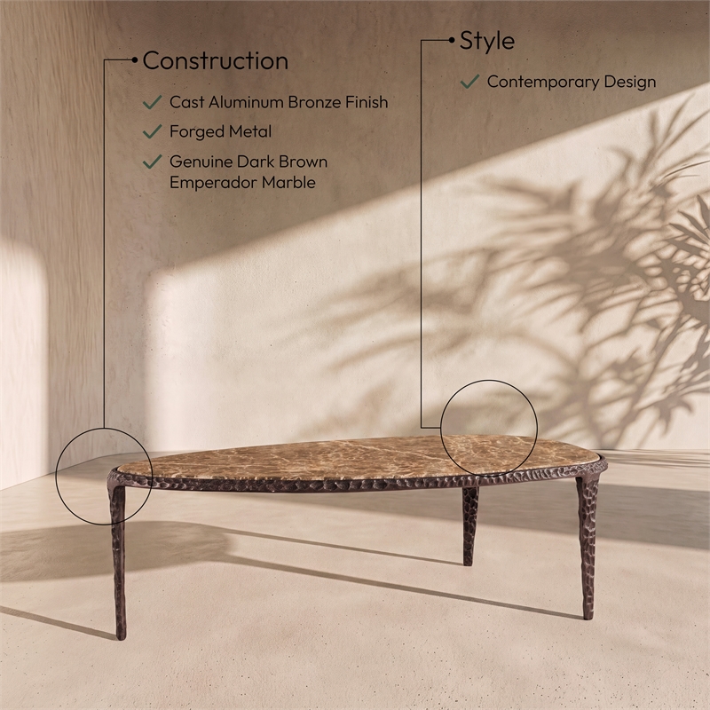 Meridian Furniture Gild Brown Genuine Marble Top And Aluminum Base Coffee Table