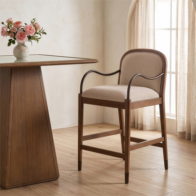 Meridian Furniture Cambria Beige Fabric Counter Stool