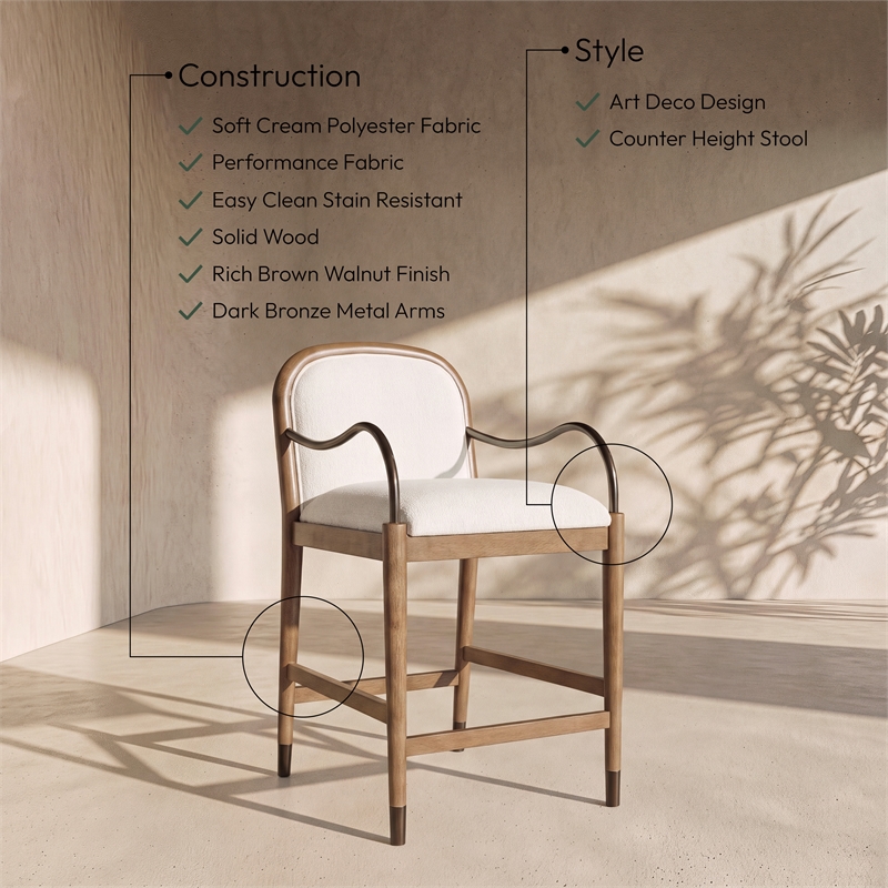 Meridian Furniture Cambria Cream Fabric Counter Stool