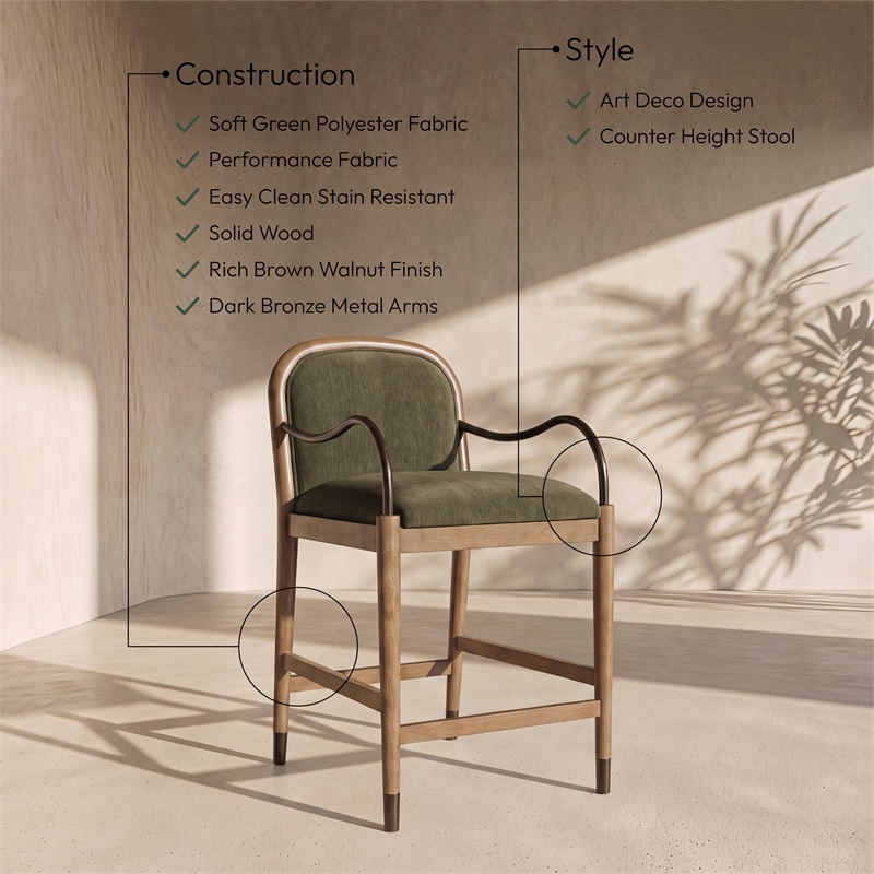 Meridian Furniture Cambria Green Fabric Counter Stool