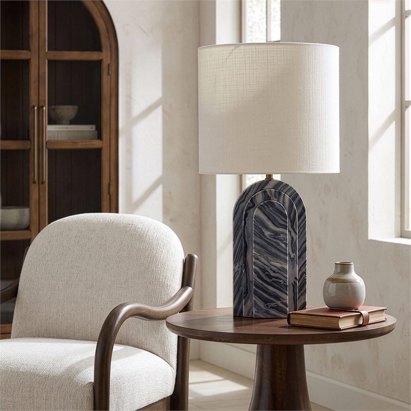 Meridian Furniture Caldera Grey Genuine Marble And Fabric Table Lamp