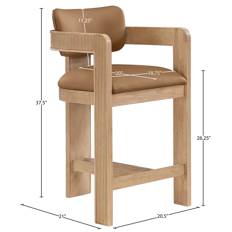 Meridian Furniture Sacha Cognac Vegan Leather Upholstered Counter Stool
