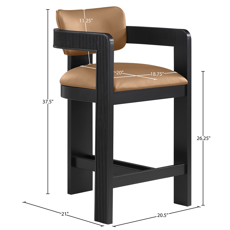 Meridian Furniture Sacha Cognac Vegan Leather Upholstered Counter Stool