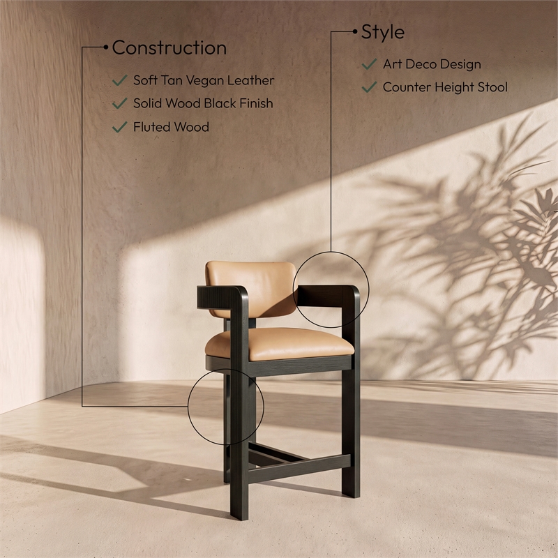 Meridian Furniture Sacha Tan Vegan Leather Upholstered Counter Stool