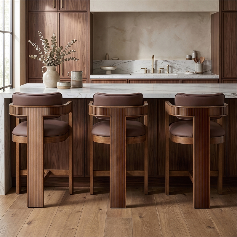 Meridian Furniture Sacha Brown Vegan Leather Upholstered Counter Stool