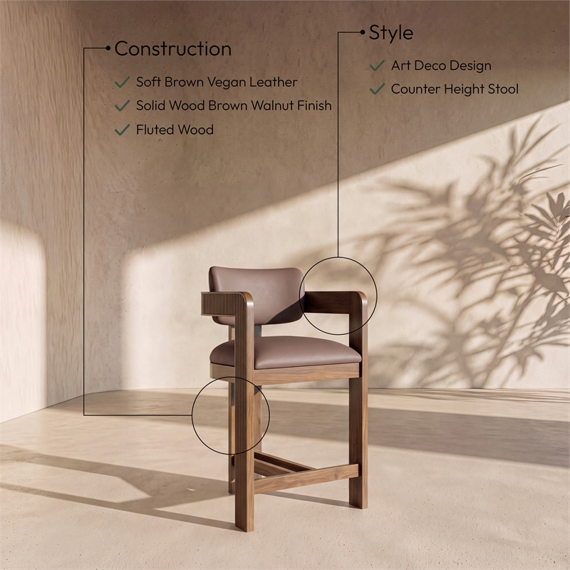 Meridian Furniture Sacha Brown Vegan Leather Upholstered Counter Stool