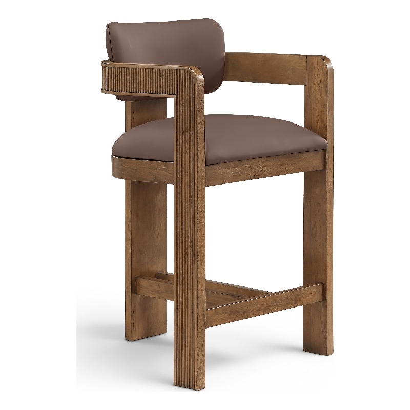Meridian Furniture Sacha Brown Vegan Leather Upholstered Counter Stool