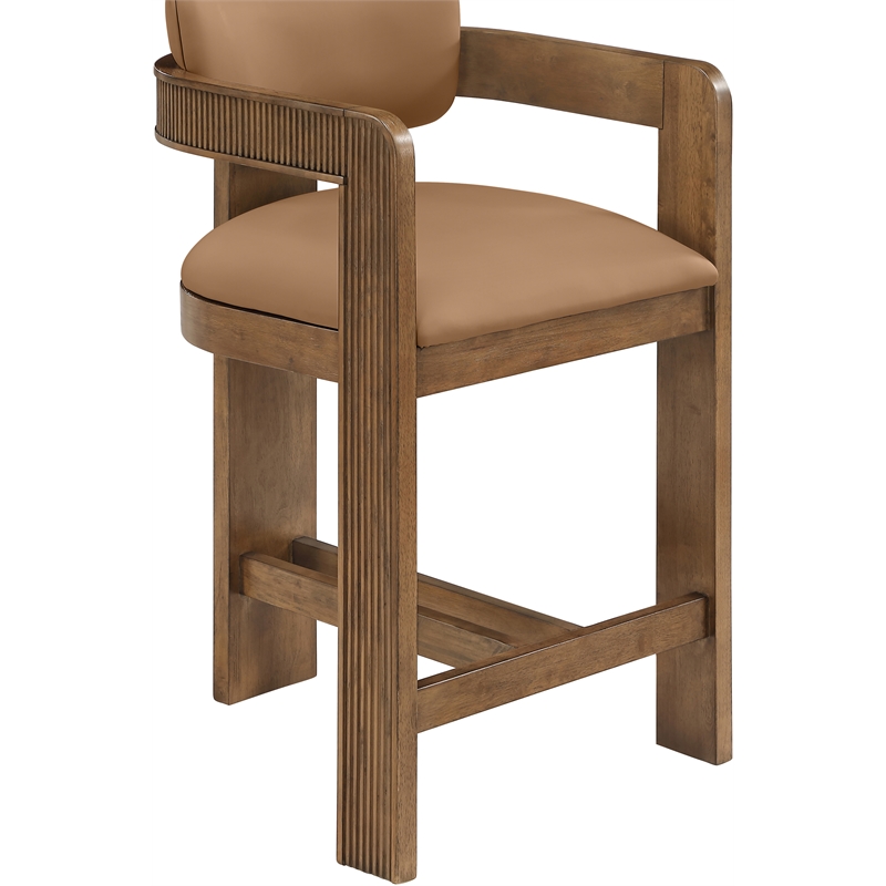 Meridian Furniture Sacha Cognac Vegan Leather Upholstered Counter Stool