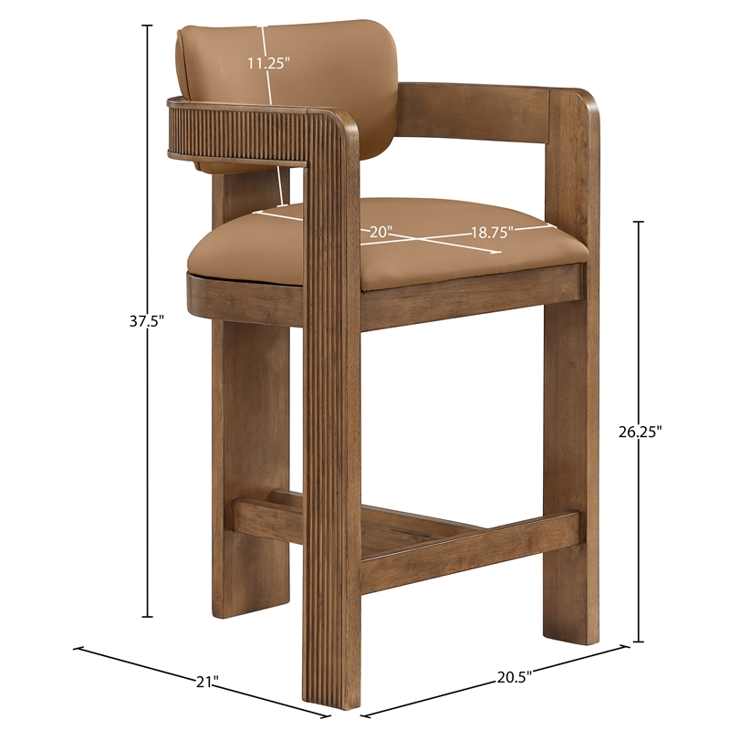 Meridian Furniture Sacha Cognac Vegan Leather Upholstered Counter Stool