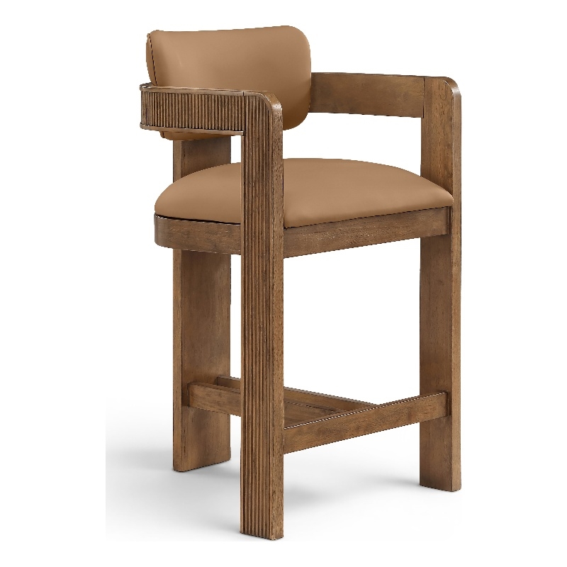 Meridian Furniture Sacha Cognac Vegan Leather Upholstered Counter Stool