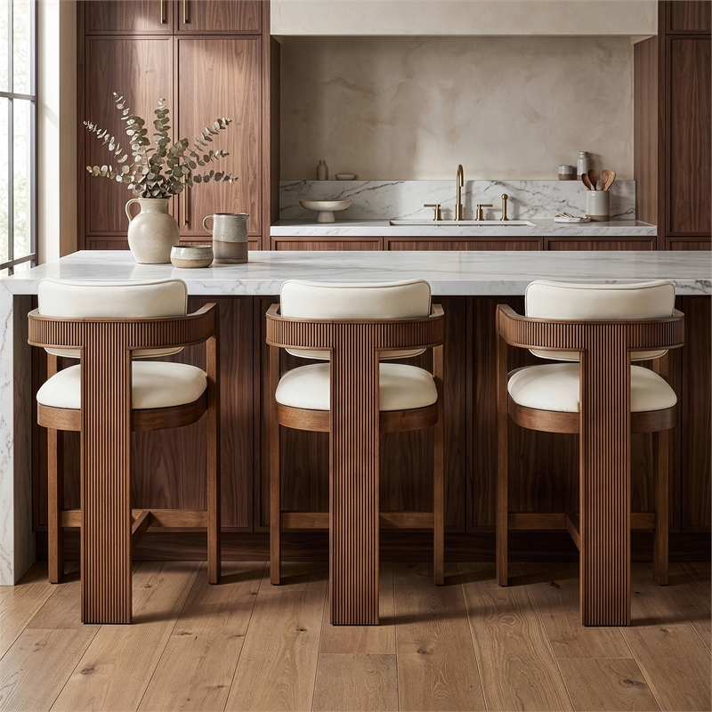 Meridian Furniture Sacha Cream Vegan Leather Upholstered Counter Stool