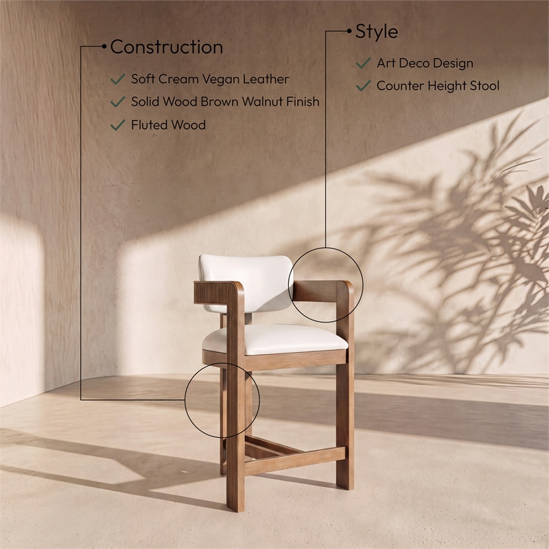 Meridian Furniture Sacha Cream Vegan Leather Upholstered Counter Stool