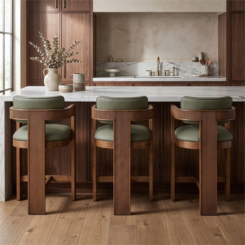 Meridian Furniture Sacha Olive Vegan Leather Upholstered Counter Stool