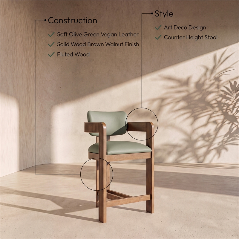 Meridian Furniture Sacha Olive Vegan Leather Upholstered Counter Stool