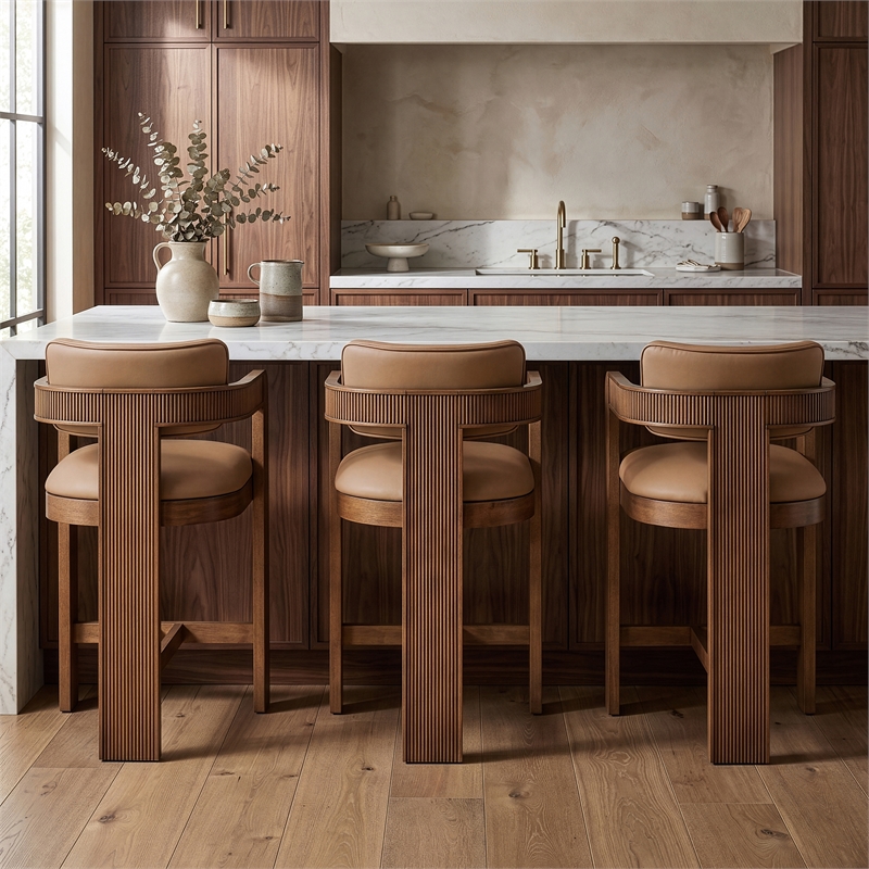 Meridian Furniture Sacha Tan Vegan Leather Upholstered Counter Stool