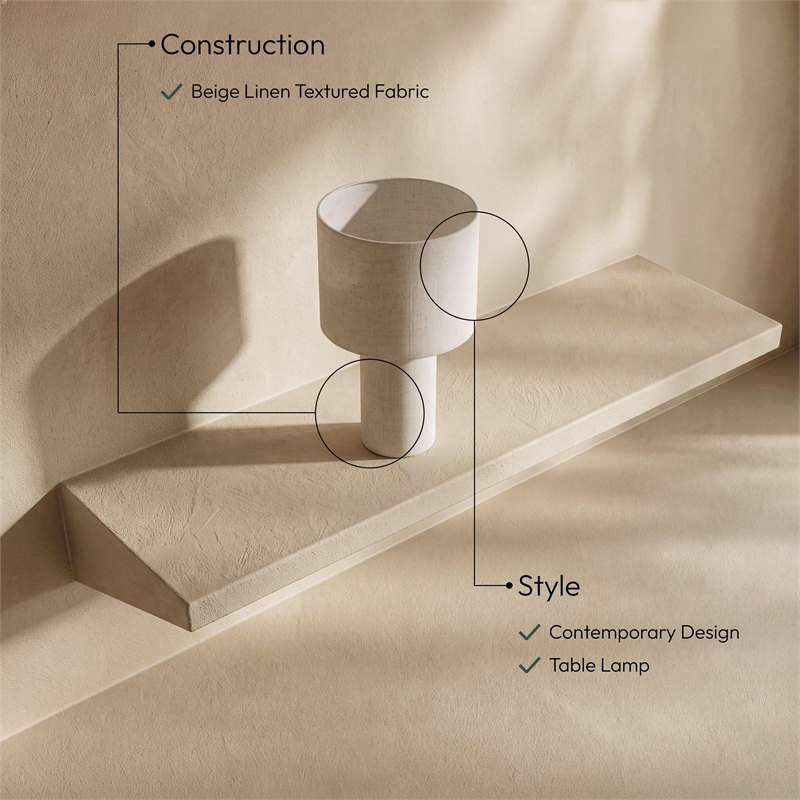 Meridian Furniture Monarca Beige Linen Textured Fabric Table Lamp