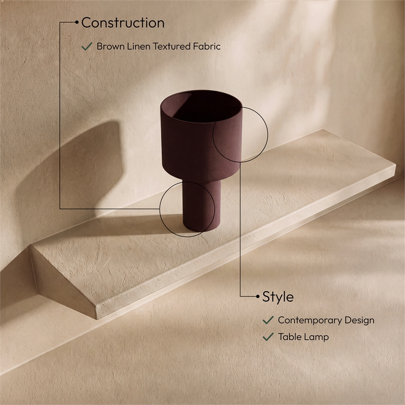 Meridian Furniture Monarca Brown Linen Textured Fabric Table Lamp