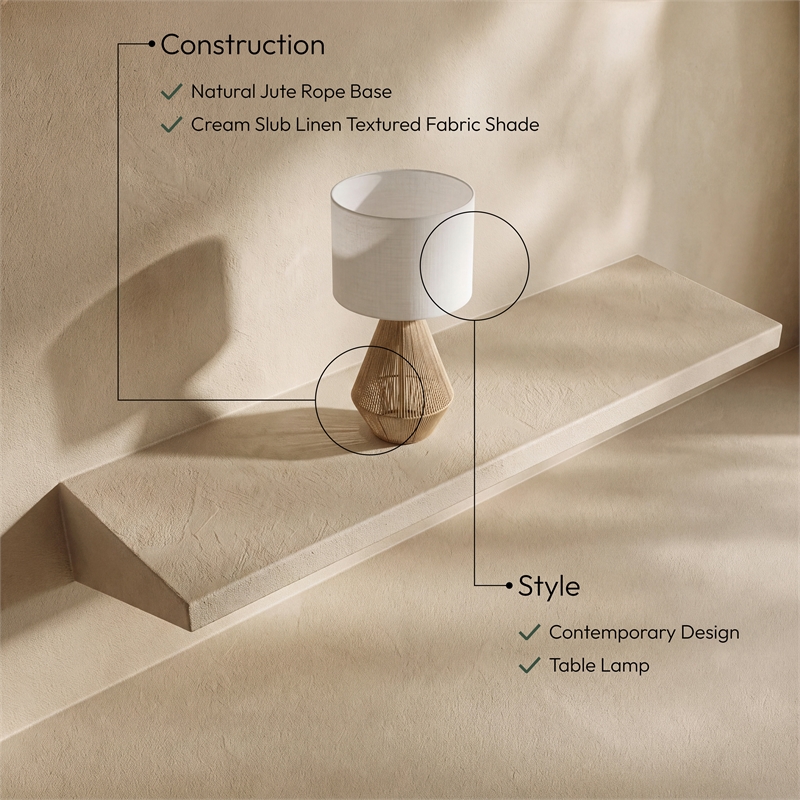 Meridian Furniture Soraya Beige Jute And Cotton Table Lamp