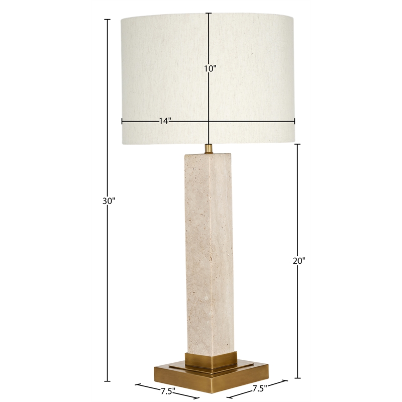 Meridian Furniture Pillar Travertine And Linen Textured Table Lamp