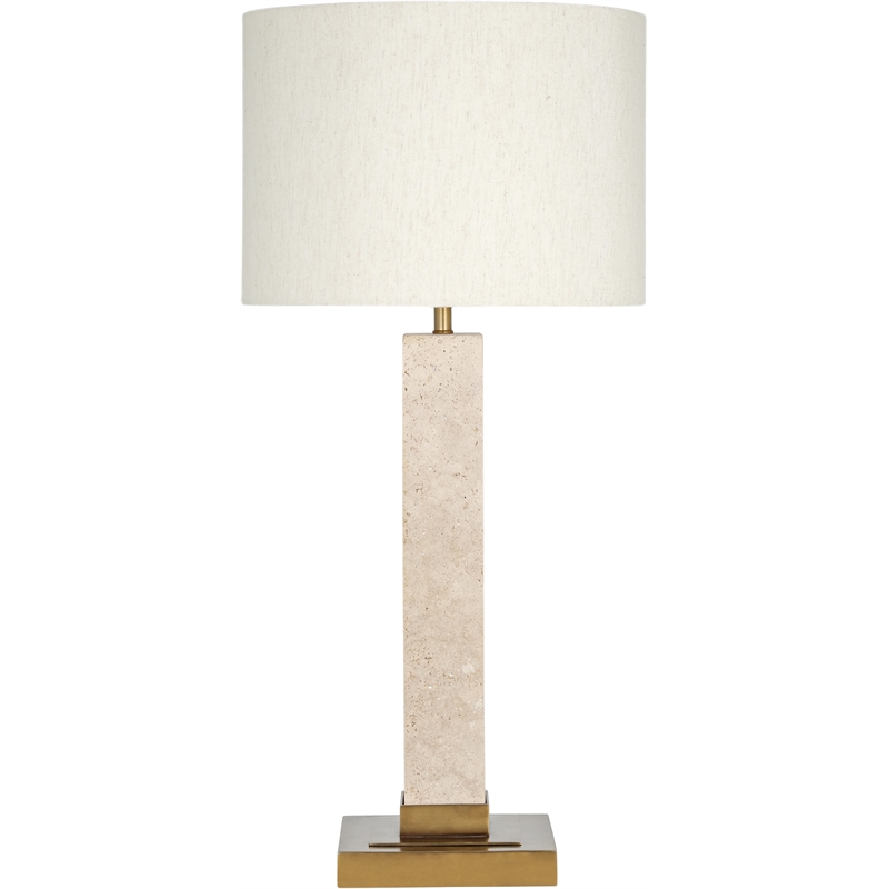 Meridian Furniture Pillar Travertine And Linen Textured Table Lamp
