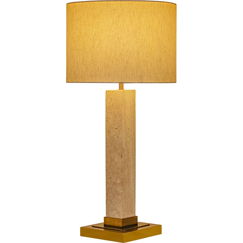 Meridian Furniture Pillar Travertine And Linen Textured Table Lamp