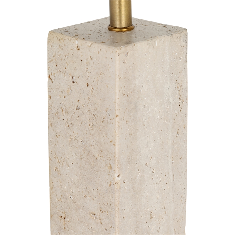 Meridian Furniture Pillar Travertine And Linen Textured Table Lamp