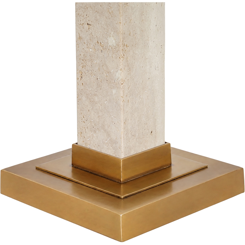 Meridian Furniture Pillar Travertine And Linen Textured Table Lamp