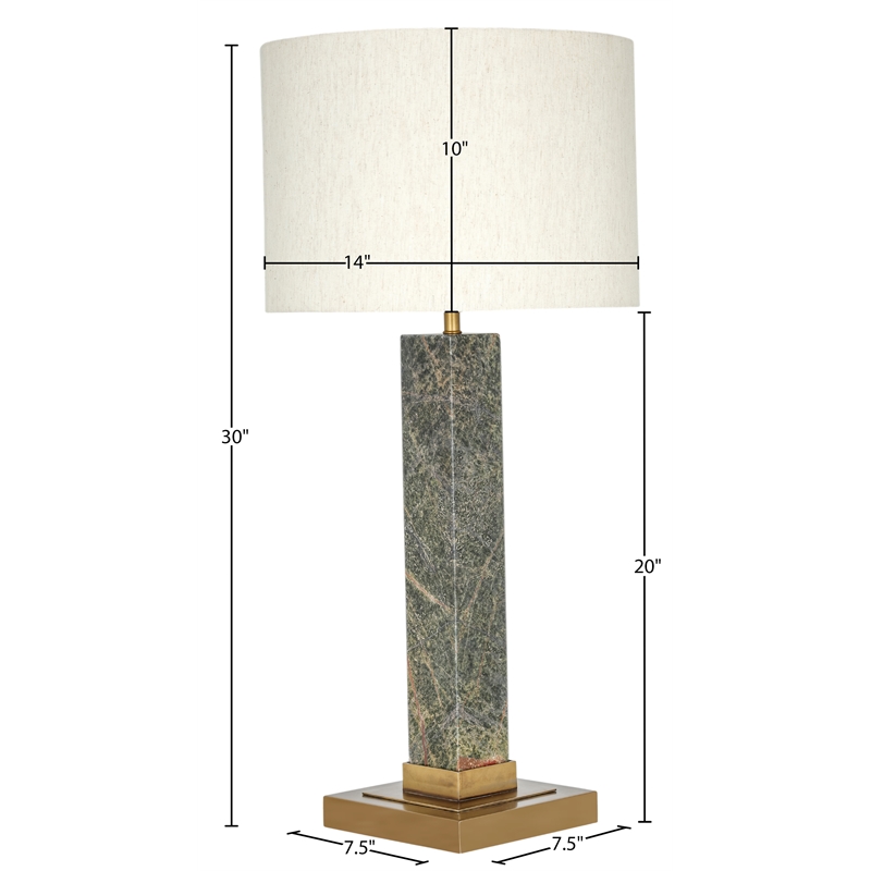 Meridian Furniture Pillar Green Genuine Marble And Linen Textured Table Lamp