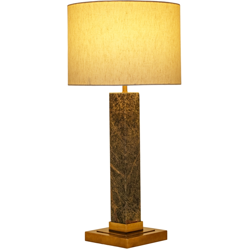 Meridian Furniture Pillar Green Genuine Marble And Linen Textured Table Lamp