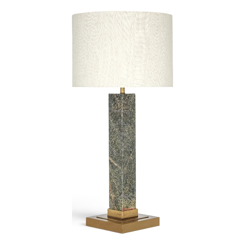 Meridian Furniture Pillar Green Genuine Marble And Linen Textured Table Lamp