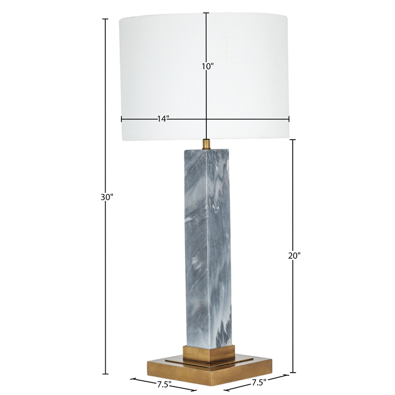 Meridian Furniture Pillar Grey Genuine Marble And Linen Textured Table Lamp