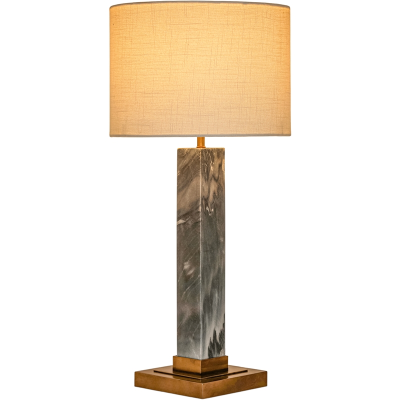 Meridian Furniture Pillar Grey Genuine Marble And Linen Textured Table Lamp