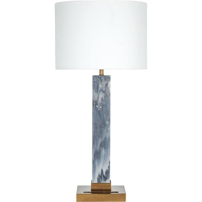 Meridian Furniture Pillar Grey Genuine Marble And Linen Textured Table Lamp