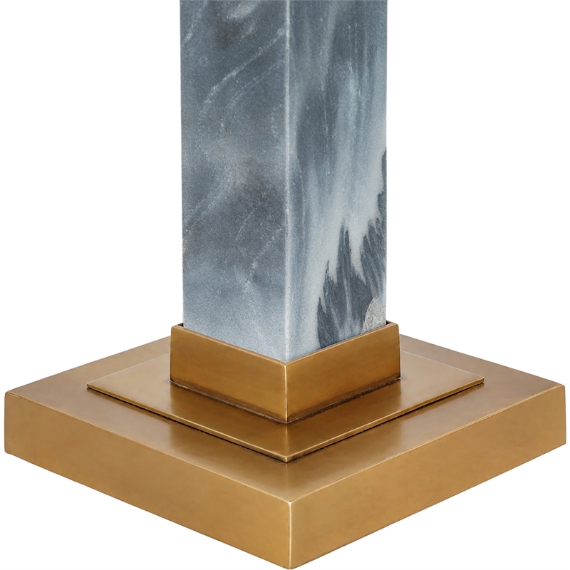Meridian Furniture Pillar Grey Genuine Marble And Linen Textured Table Lamp