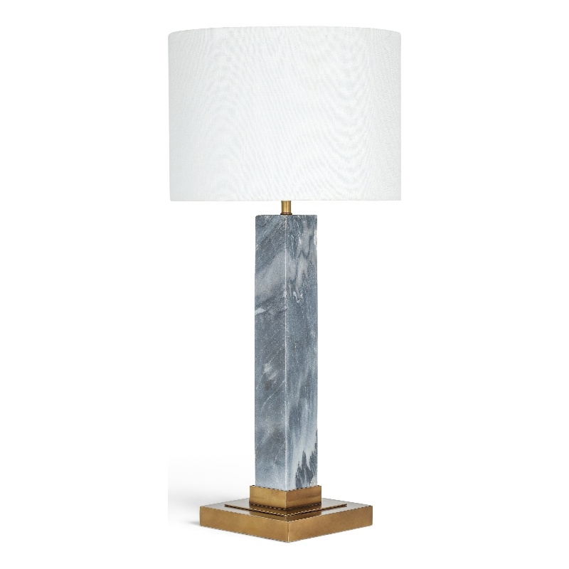 Meridian Furniture Pillar Grey Genuine Marble And Linen Textured Table Lamp