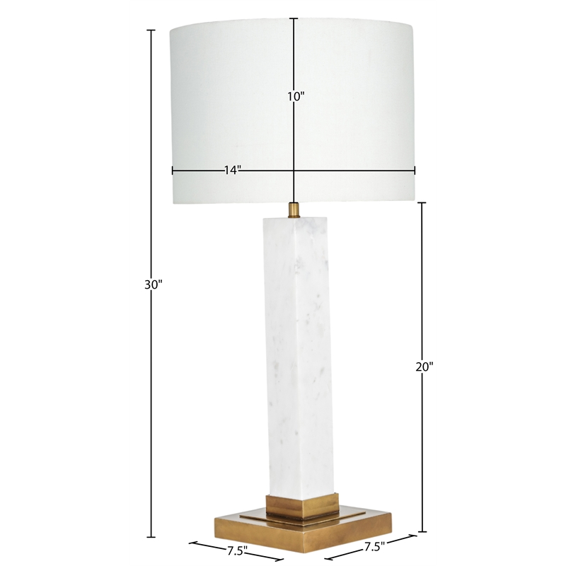 Meridian Furniture Pillar White Genuine Marble And Linen Textured Table Lamp