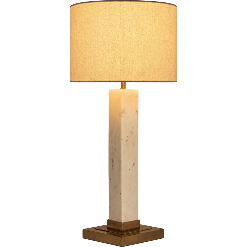 Meridian Furniture Pillar White Genuine Marble And Linen Textured Table Lamp