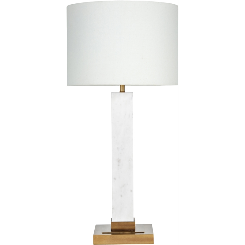 Meridian Furniture Pillar White Genuine Marble And Linen Textured Table Lamp