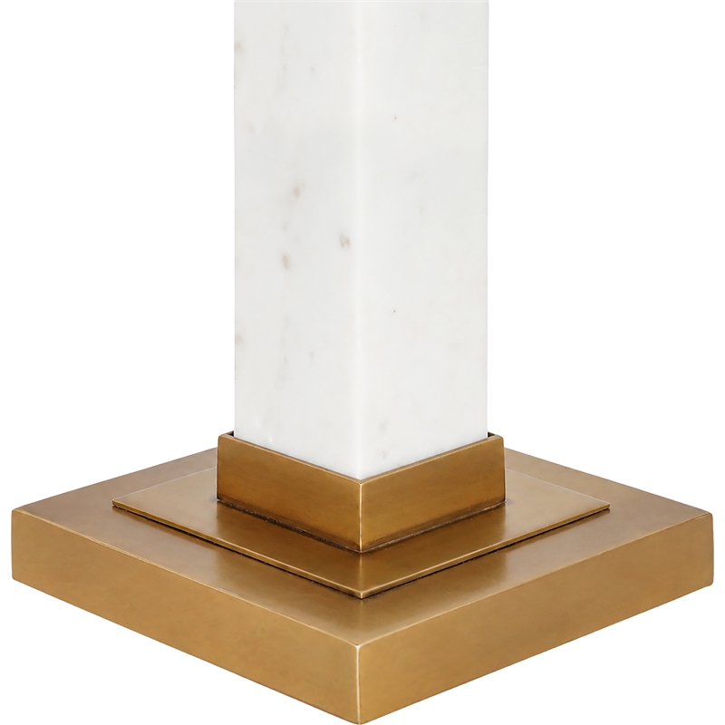 Meridian Furniture Pillar White Genuine Marble And Linen Textured Table Lamp