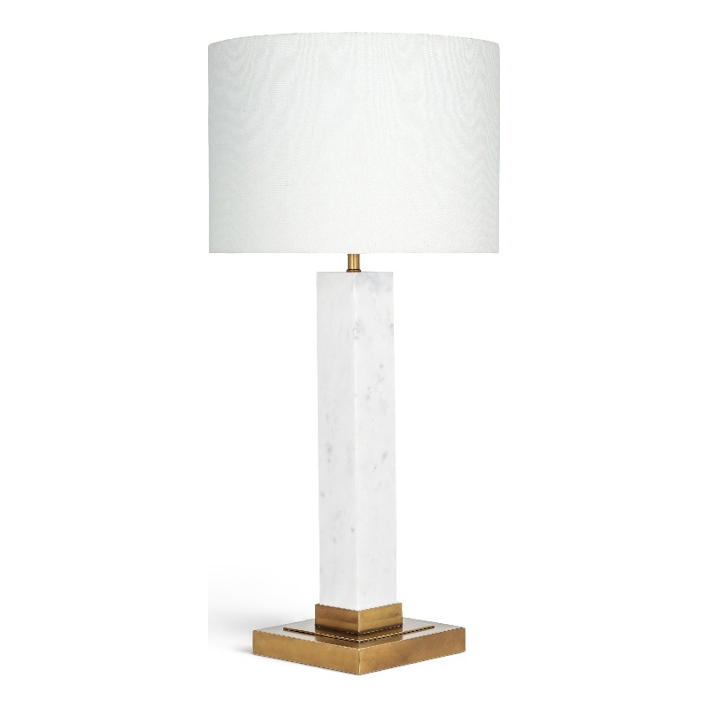 Meridian Furniture Pillar White Genuine Marble And Linen Textured Table Lamp