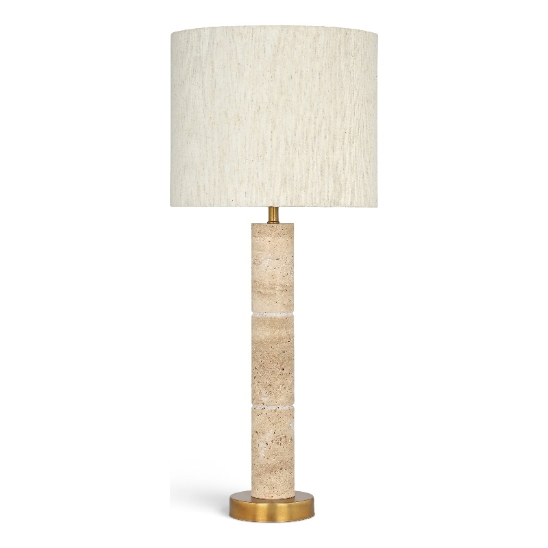Meridian Furniture Opaline Travertine And Linen Textured Table Lamp