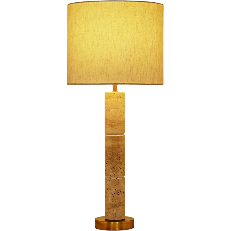 Meridian Furniture Opaline Travertine And Linen Textured Table Lamp