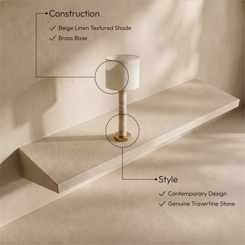Meridian Furniture Opaline Travertine And Linen Textured Table Lamp