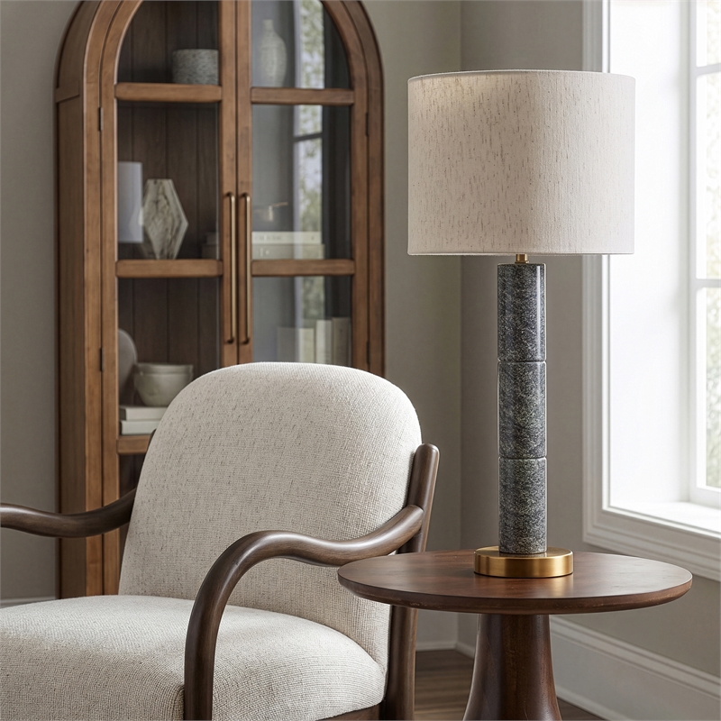Meridian Furniture Opaline Green Genuine Marble And Linen Textured Table Lamp