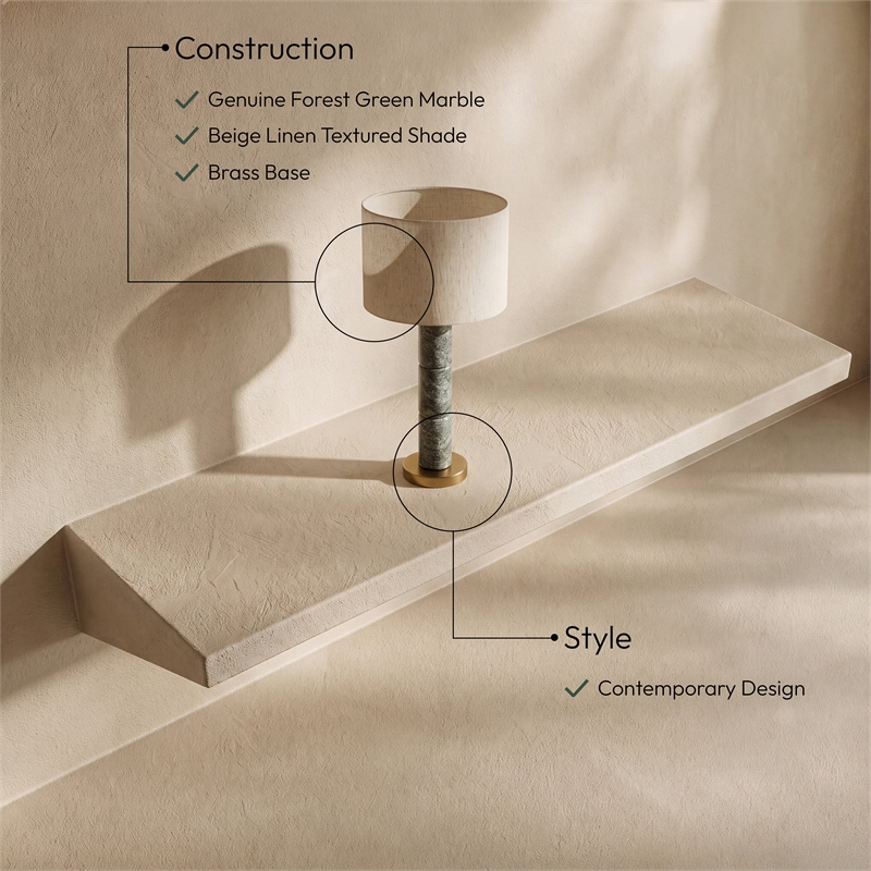 Meridian Furniture Opaline Green Genuine Marble And Linen Textured Table Lamp