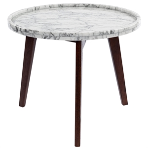 Bianco Collection Cassara 19&quot Marble Side Table in White and Walnut