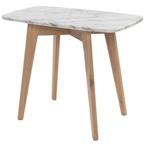 Cima 12&quot x 21&quot Rectangular Italian Carrara White Marble Side Table with Oak Legs