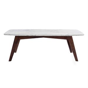 Bianco Collection Faura 18&quot x 43.5&quot Marble Table in White and Walnut
